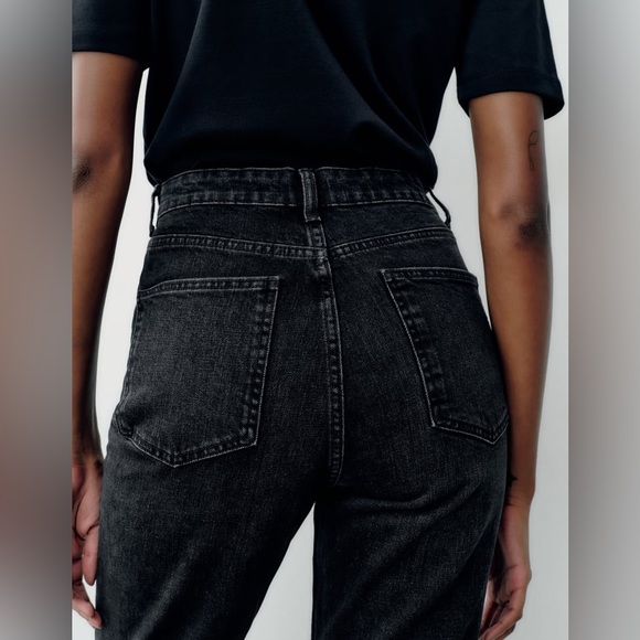 Zara Mom Fit Jeans Straight Leg Ripped Black - Picture 6 of 12